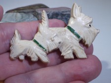 Vintage Scotty Dog Brooch Double Dog Mother & Puppy Celluloid West Highland dog