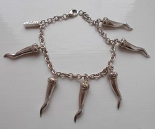 VINTAGE ITALIAN OLD FLORENCE STERLING SILVER 925 HORN CHARM BRACELET CORNICELLO