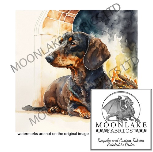 Dachshund warming the fire - dachshund, by