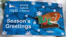 ROBIN (ON HOLLY BRANCH) - RSPB, SEASON'S GREETINGS, GNAH, BADGE/PIN, ON CARD.