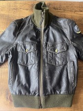 Men's Firetrap Leather Bomber Jacket Brown Size Medium Excellent Condition