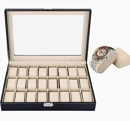 Black faux leather watch - black,