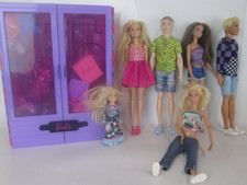 Barbie Varied Six Character Bundle With Barbie Purple /Pink Wardrobe Job Lot Set