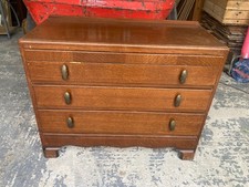 Vintage Brown Wood Veneer Chest of 3 Drawers Metal Handles 91cm wide x 74cm high