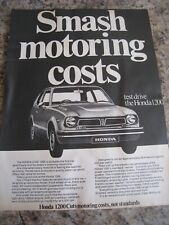 HONDA CIVIC 1200 CAR SMASH MOTORING COSTS 1975 ADVERT A4 FILE 22