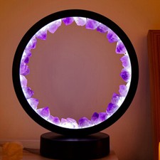 USB Natural Crystal Cluster Night Light Stone Quartz Round Lamp Decor Gifts DIY