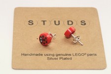 Handmade LEGO Ladybird Earrings - Silver Plated