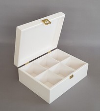 Wooden Tea WHITE Box Storage 6