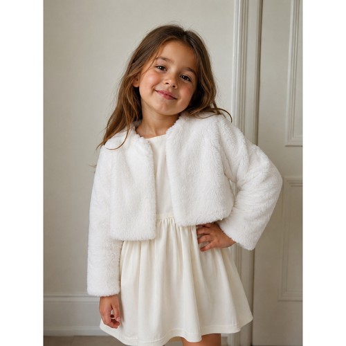 Girls white faux fur bolero - white,
