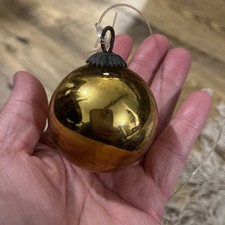 Antique Gold Mirror Glass Witch Ball Kugel 5.5cm Brass Crown & Hoop