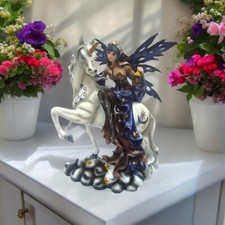 Whimsical Fairy Riding Unicorn Statue Magical Figurine Gothic Ornament Resin Art