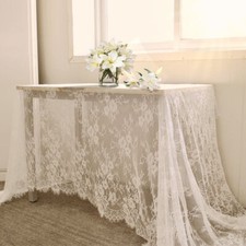 Large Tablecloth Lace Table Vintage White Cover Floral Embroidered Wedding Doily
