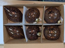 Box of 6 Assorted Christmas Tree Baubles - BROWN GLASS - free postage UK SELLER