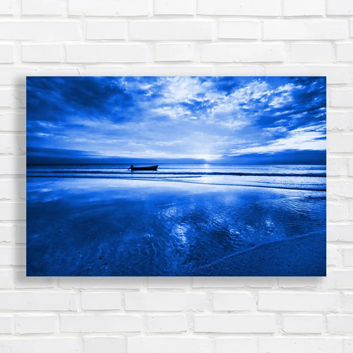 Beach sunset with boat blue - with,