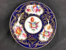 FINE ANTIQUE COALPORT COBALT BLUE & FLORAL PORCELAIN HAND PAINTED PLATE.