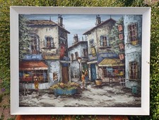 MCM Retro Large French Oil/Acrylic Painting, Signed, Street Scene