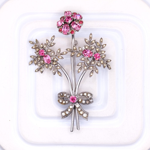 Long vintage rhinestone brooch - vintage,