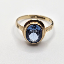9ct Yellow Gold Blue Topaz Ring Size O Hallmarked 375 Solid Band Fri