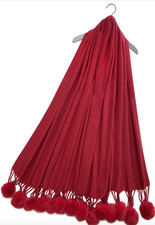 Red Pom Pom Scarf Wool Plain