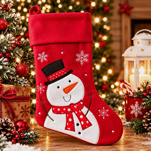 Red fabric christmas stocking - red,