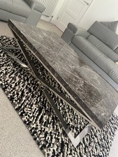 Resin Marble Effect Low Coffee Table With Chrome Legs