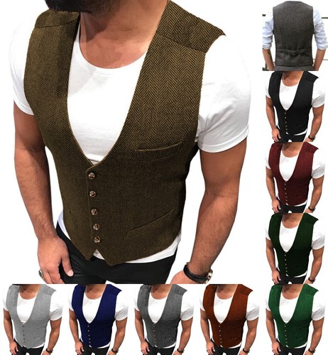 Mens brown tweed waistcoats - brown,