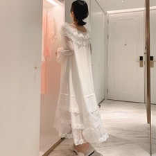 Trimming Vintage Long Sleeve Nightdress Sleepwear Women Lolita Nightgown Lace