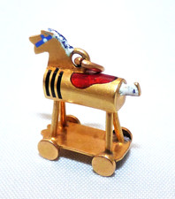 RARE VICTORIAN 9CT GOLD ENAMEL HOBBY TROJAN HORSE CHARM PENDANT MINIATURE CHARM
