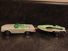 Majorette Diecast Mercedes 350 SL Silver with Speedboat trailer - Made in France