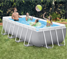 Above Ground Swimming Pool Outdoor Rectangular Frame Lawn Family Pump Ladder Set