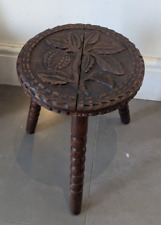 Antique Vintage Rustic Carved 3 Legged Milking Stool 19th century oak gift three