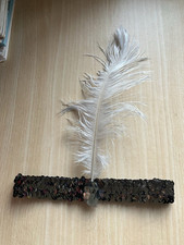 Dark Grey Sequin Elastic Feather Jewel Headdress Fancy Dress 1920s Flapper