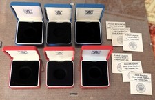 x6 Velvet £1 Coin Boxes, Display Cases + Certificates.