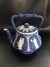 Vintage Jasperware Cobalt Dark Blue Teapot c1800-60? possibly Wedgwood