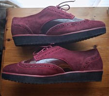 Clarks Somerset Brogues Shoes Flats Burgundy Red Laced size 9E wide fit