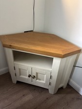 Oak And Cream Solid Wood Corner Console Tv Entertainment Unit