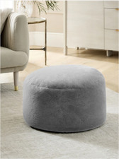 Grey Faux Fur Drum Footstool
