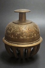 Beautiful Floral Etched Brass Claw Bell Indian Prayer Bell.