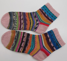 Knitted Superwash Wool Blend Socks Unisex Ankle Multicoloured Size UK 7 - 8 Wide