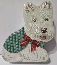 White Scottie Dog Shaped Metal Biscuit Tin - Sainsburys - Empty