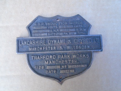 Brass colliery equipment plate