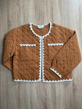 Anthropologie M/L Quilted Jacket Mustard Brown White