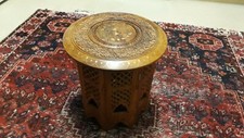 Indian Hand Crafted Octagonal Latticed Sheesham Side Table Brass Inlay 32 x 30cm