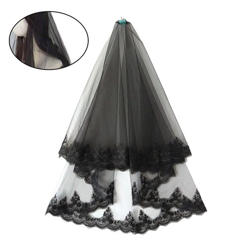 Bridal wedding veil black lace - wedding,