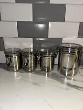 Set of 3 Tea, Coffee & Sugar Stainless Steel Canisters from