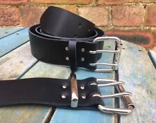 Black Leather Double Prong Belt 1 1/2" or 2" Wide Handmade 100% Real Leather