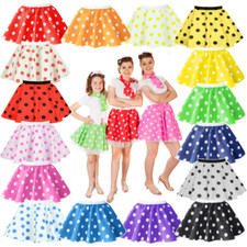 Girls POLKA skirt 12 inch length DOT ROCK N ROLL Skirt 50s FANCY DRESS COSTUME