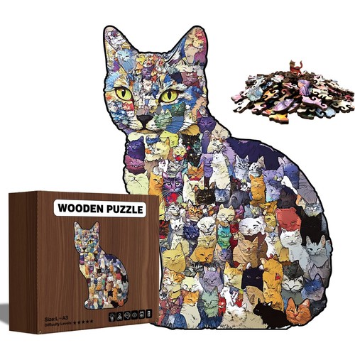 Wooden cat puzzle unique - cat,