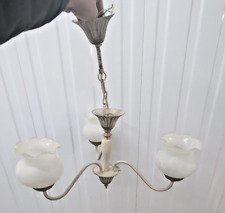 Vintage Lily Tulip 3 Arm Ceiling Light Trio Floral Frosted Glass Shades Used