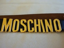 Vintage Moschino Redwall Black Leather belt with Gold logo letters  size 34